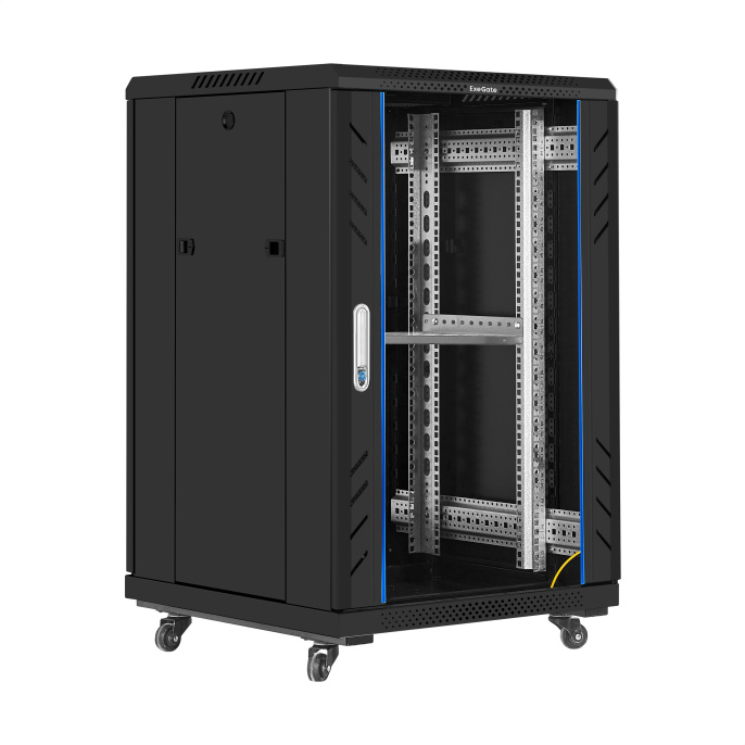 Шкаф телекоммуникационный 19" напольный 18U ExeGate EC-FS-18U.600.600.G.BLACK 19”, 18U, 600x600x987mm ШхГхВ , передняя дверь закаленное стекло, задняя перфорированная дверь, EX301398RUS
