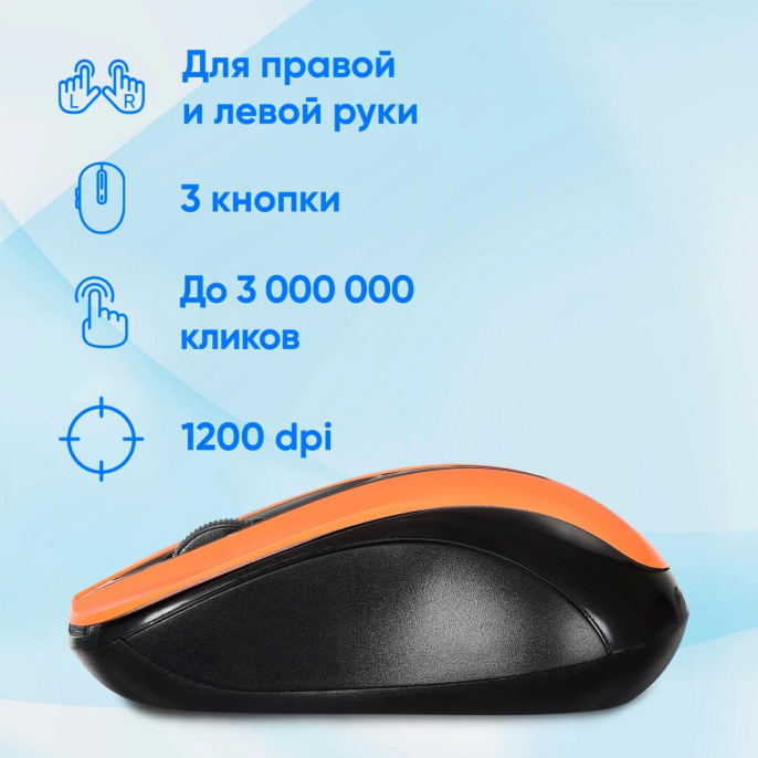OKLICK Мышь Оклик 675MW черный/оранжевый оптическая 1200dpi беспров. USB для ноутбука 3but 1025920