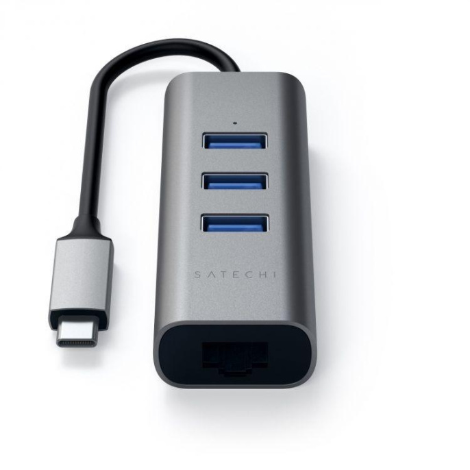 USB-хаб Satechi Type-C 2-in-1 USB 3.0 Aluminum 3 Port Hub and Ethernet Port. Интерфейс Type-C. Цвет серый космос.