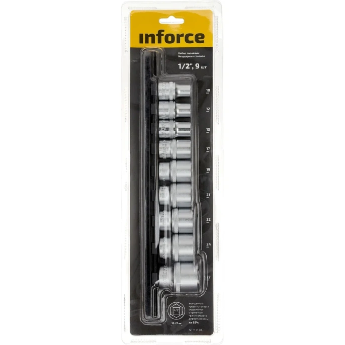 Набор торцевых безударных головок Inforce (9 шт; 10-27 мм; 1/2") 11-01-258