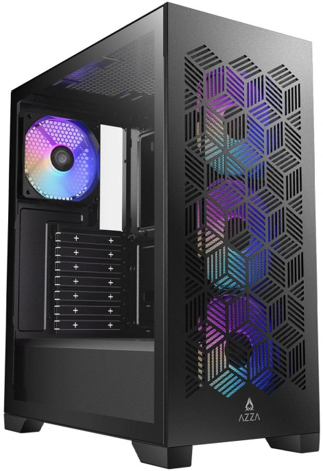 Корпус Azza AEROHEX черный без БП ATX 6x120mm 2x140mm 1xUSB2.0 1xUSB3.0 audio bott PSU (CSAZ-203A03)