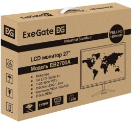 Монитор 27" ExeGate EB2700A EX297312RUS (VA LED Grade A+, FHD, 1920x1080@75Гц, 16:9, 200cd/m2, 3000:1, 178°/178°, 5ms, D-Sub, HDMI, Flicker-free, кабель HDMI 1.5м, VESA, регулировка наклона (tilt), черный)