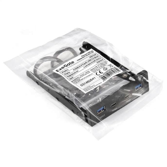 Планка USB на переднюю панель ExeGate U3H-622, 3,5", 2*TypeA +2*TypeC (USB 3.2 Gen2 (SuperSpeed USB 10Gbps), черная, металл, подсоединение к мат. плате) EX297553RUS