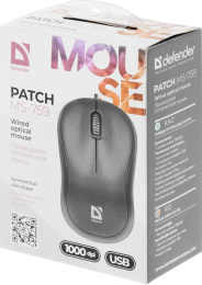 Мышь проводная Defender Patch MS-759, оптическая, USB, 1000dpi, черный [52759]