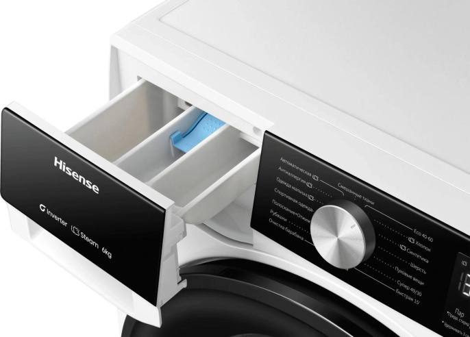 Стиральная машина Hisense WF3S6021BWU, с фронтальной загрузкой, 6кг, 1200об/мин, с паром, инверторная