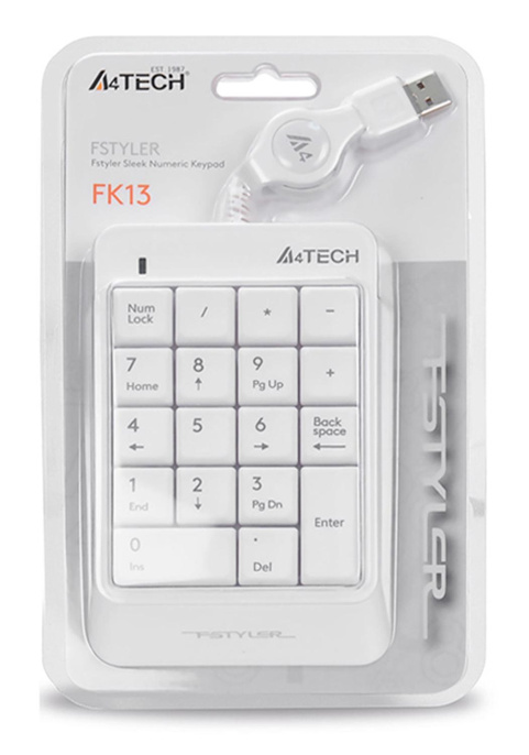 Числовой блок A4TECH Fstyler FK13, USB, мембранная,  белый [fk13 usb ( white )]