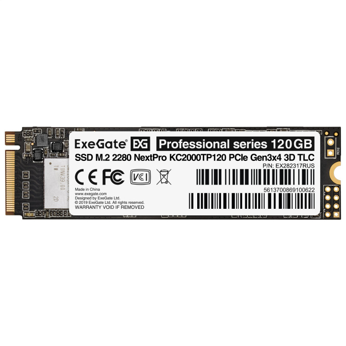 Накопитель SSD M.2 2280 PCIe 120GB ExeGate NextPro KC2000TP120 (PCIe Gen3x4, NVMe, 22x80mm, 3D TLC) EX282317RUS