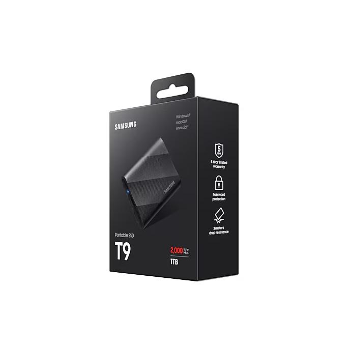 1ТБ Внешний диск SSD Samsung T9 MU-PG1T0B/WW, USB-C, запись - 1950МБ/с, чтение - 2000МБ/с, черный