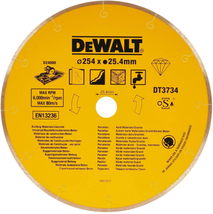 Диск алмазный по керам. DeWalt DT3734 00000017708 d 254мм d посад. 25.4мм угловые шлифмашины