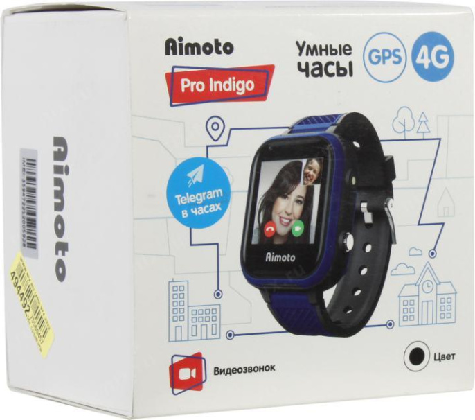 Смарт-часы Кнопка Жизни Aimoto Pro Indigo 4G, 1.44", черный/синий/черный/синий [9500102]