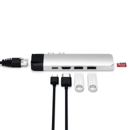 USB-хаб Satechi Aluminum Pro Hub with Ethernet & 4K HDMI для MacBook Air 2018-2020, MacBook Pro 2018-2020. Цвет серебряный. (ST-TCPHES)