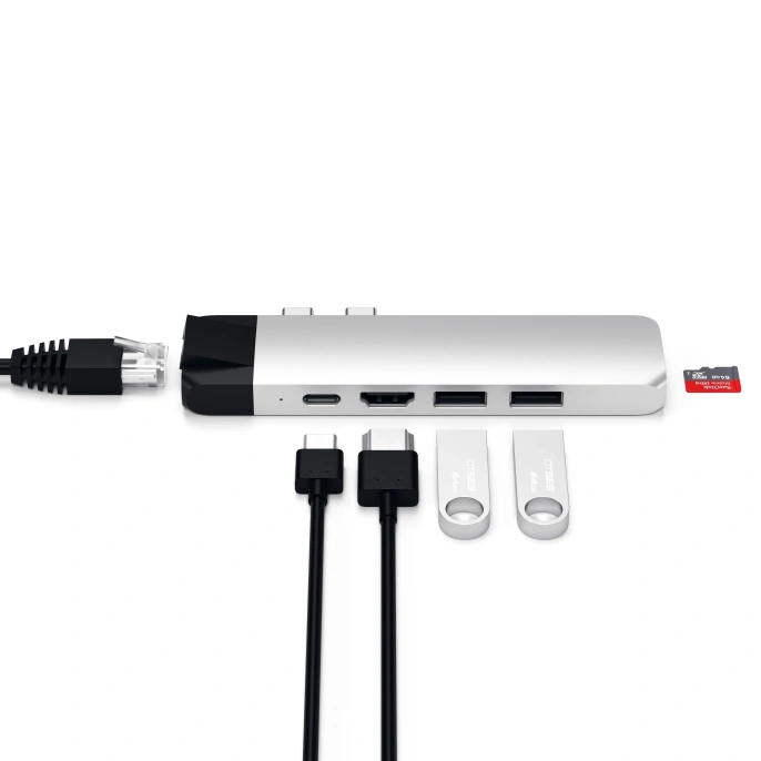 USB-хаб Satechi Aluminum Pro Hub with Ethernet & 4K HDMI для MacBook Air 2018-2020, MacBook Pro 2018-2020. Цвет серебряный. (ST-TCPHES)
