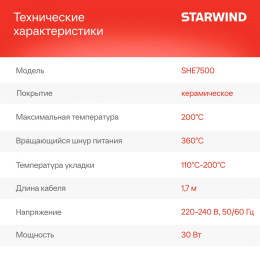 Щипцы Starwind SHE7500 25Вт черный макс.темп.:200С покрытие:керамическое