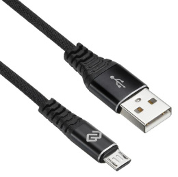 Кабель Digma micro USB m - USB m , 1.2м, в оплетке, 2A, черный [microusb-1.2m-braided-blk]