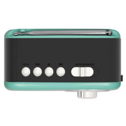 Радиоприемник Ritmix RPR-033 лазурный стационарный, AM/FM, звук 5 Вт,100 — 18 000 Гц,Емкость аккумулятора- 1 200 мА·ч