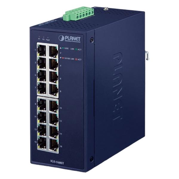 Коммутатор PLANET IGS-1600T IP30 Industrial 16-Port 10/100/1000T Gigabit Ethernet Switch -40~75 degrees C, dual 12~48V DC/24V AC ,UL certified