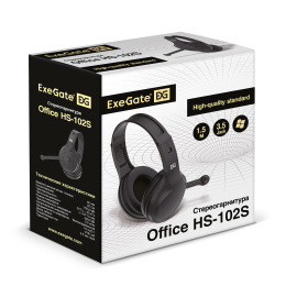 Полноразмерные наушники с микрофоном гарнитура ExeGate Office HS-102S регулировка оголовья, 4-контактный 3.5 мм мини-джек, динамик 40мм, 20-20000Гц, длина кабеля 1,5м, регулировка громкости на кабеле, Color Box EX289748RUS
