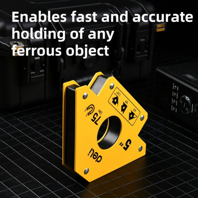 Угольник-фиксатор магнитный для сварки Deli DL-HDW75 макс. усилие 34кг, углы 45,90,135 град., размер 190х123х24мм, вес 980гр.