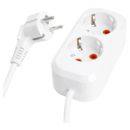 Двухместный удлинитель STEKKER hm06-21-02 с заземлением, 3x1мм2, 2м, серия home (у10-001), белый, 49339