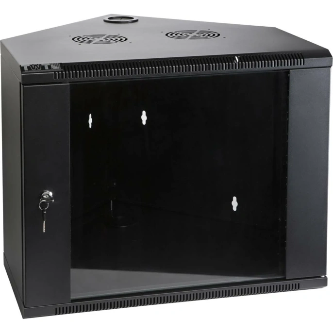 Настенный шкаф TWT угловой, 4U 600x600, стеклянная дверь, черный, I CBWTG-4U-6x6-BK