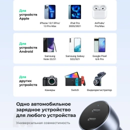 Автомобильное зарядное UGREEN CD213-70594, 2x USB-C; 50W Fast Charge, Выход USB-C (1): 5V/3A, 9V/2A, 12V/1.5A (18W Max); Выход USB-C (2): 5V/3A, 9V/2A, 12V/1.5A (18W Max); Поддержка PD3.0; Gray