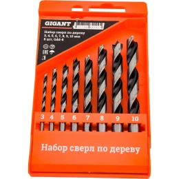 Набор сверл по дереву 3-4-5-6-7-8-9-10 мм, 8 шт, пластиковый кейс Gigant Gdd-8