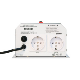 Стабилизатор POWERMAN AVS 500P, ступенчатый регулятор, цифровые индикаторы уровней напряжения, 500ВА, 110-260В, максимальный входной ток 5А, 2 евророзетки, IP-20, навесной, 185мм х 170мм х 100мм, 2,5 кг./ Stabilizer POWERMAN AVS 500P, step-type regulato