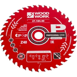 Диск пильный Профессионал 185x1.8/1.2x20 мм, Z=40, A=15° WOODWORK 27.184.40