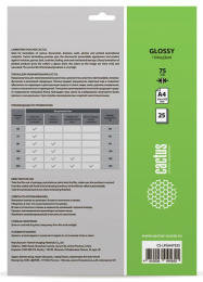Пленка для ламинирования Cactus CS-LPGA47525,  75мкм,  216х303 мм,  25шт.,  глянцевая,  A4