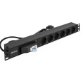 Блок розеток с автоматом защиты ExeGate ServerPro PDU-19H610 Al-6S-EU2.5CU-1P (19", 1U, Алюминий, 6*EU/Тип F(Schuko), Евровилка EU/Тип F(Schuko) VDE-250V-16A-3*1.5mm2, медь, 2.5 метра, защита от перегрузки, черный, RTL) EX280835RUS