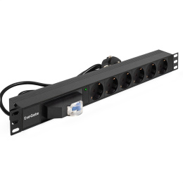 Блок розеток с автоматом защиты ExeGate ServerPro PDU-19H610 Al-6S-EU2.5CU-1P (19", 1U, Алюминий, 6*EU/Тип F(Schuko), Евровилка EU/Тип F(Schuko) VDE-250V-16A-3*1.5mm2, медь, 2.5 метра, защита от перегрузки, черный, RTL) EX280835RUS