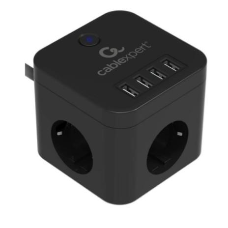 Cablexpert Сетевой фильтр Cube CUBE-3-U4-B-1.5 3р, 10А, 4 х USB, 1.5м, ур.защиты 4+ черный, коробка