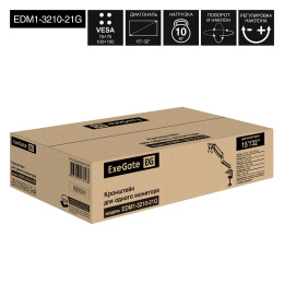 Кронштейн для монитора 13"-32" настольный ExeGate EDM1-3210-21G EX297361RUS (алюминий, газовая пружина, VESA 75x75, 100x100, макс.нагрузка 10 кг, наклон -45°/+90°, поворот -90°/+90°, вращение 360°, 2 способа крепления: сквозное и струбцина, цвет черный)
