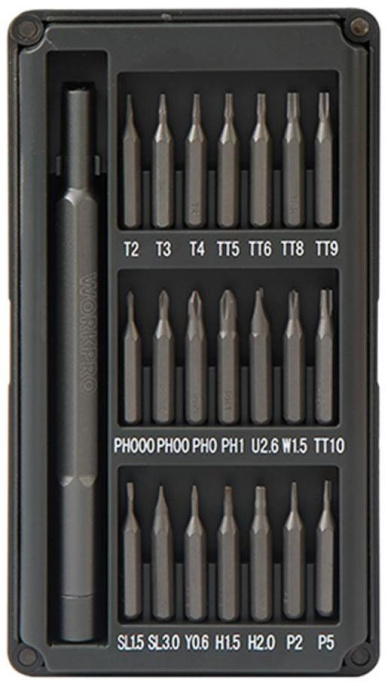 Набор отверток WorkPro WP200511 21 предмет (прецизионные, магнитная рукоятка, биты: Т2, Т3, Т4, Т5, ТТ6, ТТ7, ТТ8, ТТ9, ТТ10, ТТ15, PH00, PH1, PH2, SL1.5, SL2.5, SL3.0, U2.6, Y0.6, P0.8, P1.2, P1.5)