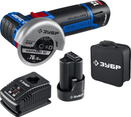 Угловая шлифмашина Зубр AB-76-22,  аккумуляторная, с 2 АКБ