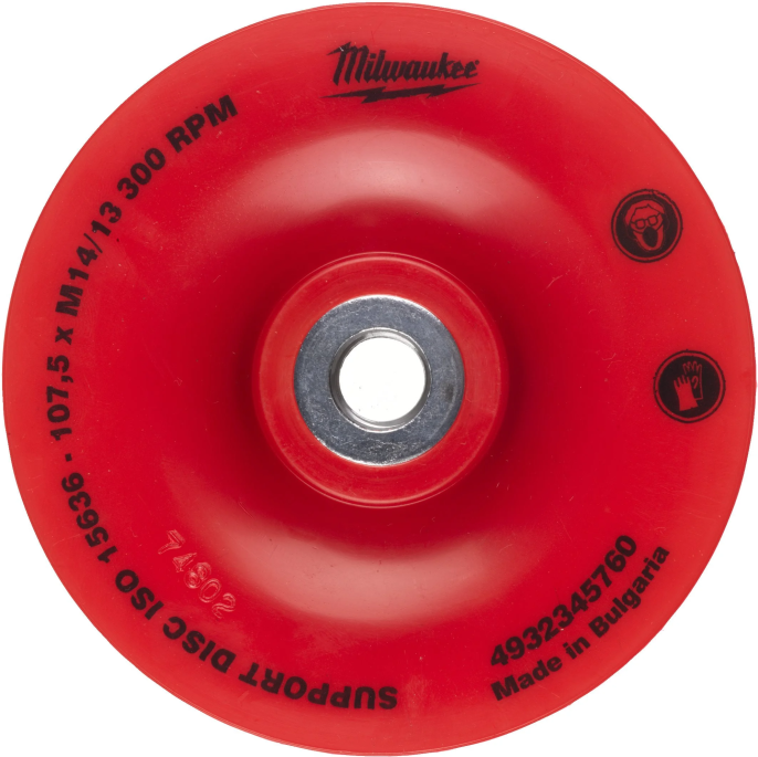 Тарелка опорная Milwaukee 4932345760 110/14.2мм гибкая, размер отверстия: 14.2 мм, диаметр 110мм, в комплекте с фланцевой гайкой М14 для всех угловых шлифовальных машин