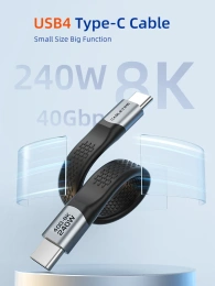 Плоский кабель USB4 CABLETIME CU45B (CT-FU4-AG) 0.15 м, черный 40Гбит/с, 8K/60 Гц, 240Вт