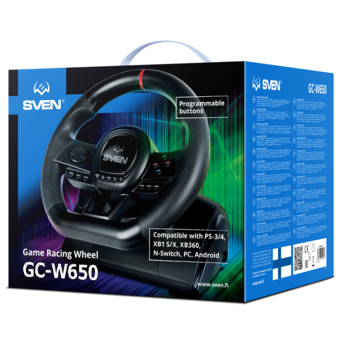 Руль SVEN GC-W650 педали, вибро, D-pad, 21 кл, PS4/PS3/XB1/XB360/NS/PC/X-D-Input