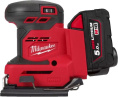 Ленточная шлифмашина Milwaukee M18BQSS-502B 4933479967 питание: Li-ion 18 В , скорость без нагрузки 11 000–13 000 об/мин, диаметр колебания 1.6 мм, пылесборник, дырокол, запасная гладкая основа