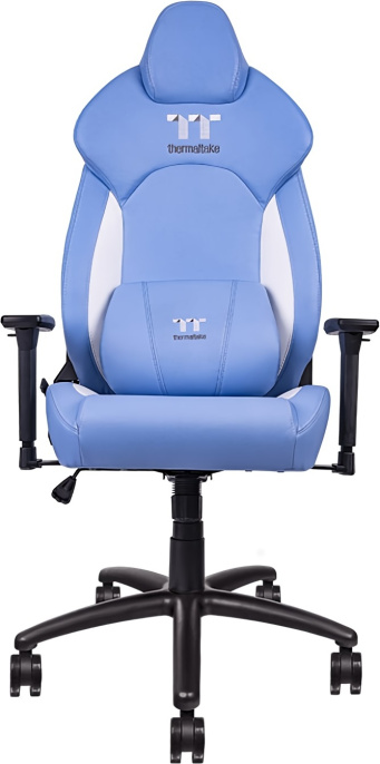 Игровое кресло Thermaltake V Comfort Синий/Белый (GGC-VCO-LWLWDS-01) (материал каркаса: металл, материал чехла: искусственная кожа, максимальная нагрузка: 150 кг, регулируемый угол спинки: 90-135°, регулируемый угол наклона: 3-15°, регулируемые подлокотни