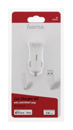Автомобильное зарядное устройство HAMA H-183291,  8-pin Lightning, 5Вт, 1A, белый [00183291]