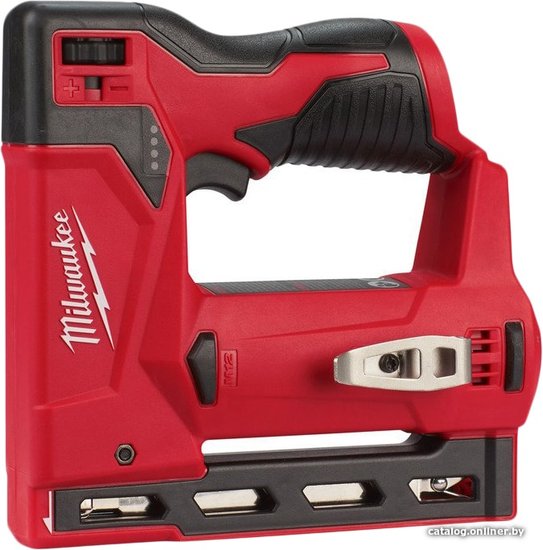 Степлер Milwaukee M12 BST-0 4933459634 тип скобы: Т50, емкость магазина: 84 шт; ширина скобы: 11,4 мм, длина скобы: 6-14 мм, количество циклов: 140 циклов/мин, АКБ
