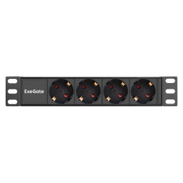 Блок розеток 10" с разъемом C14 ExeGate ServerPro PDU-10H401 Al-4S-C14 10", 1U, Алюминий, 4*EU/Тип F Schuko , C14, ШхВхГ : 274х45х45 мм, черный, RTL EX298596RUS