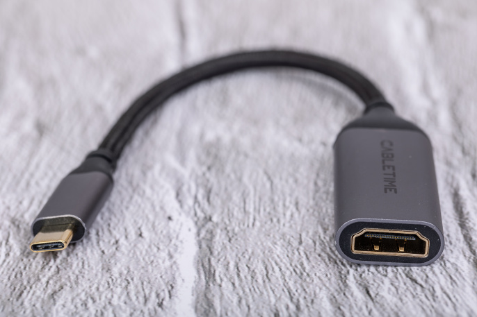 Кабель-адаптер CABLETIME CP10B (CT-C160-PU31-CMHDFn1-S0.2) 0.2 м, USB Type-C - HDMI, 4K/60 Гц, коаксиальный, нейлоновый
