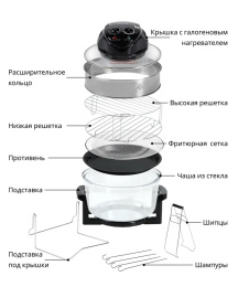 Аэрогриль RAGEX R201-000 5 в 1, 12 + 5 литров, 1400 Вт, черный