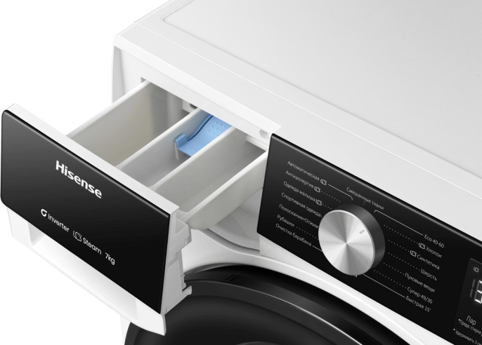 Стиральная машина Hisense WF3S7021BW2, с фронтальной загрузкой, 7кг, 1200об/мин, с паром, инверторная