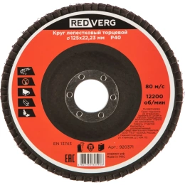 Круг лепестковый торцевой (125х22.23 мм; Р40) REDVERG 6624173