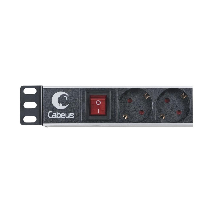 Блок розеток для 19" шкафов, горизонтальный, 1U 8 розеток, 10A Cabeus PDU-8P выключатель, гнездо под шнур, алюминиевый корпус