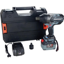 Аккумуляторный бесщеточный ударный гайковерт PROFIPOWER T-1200N 20В,Li-ion-1шт, 6.0Ач, 1200Нм, переходник 3/4"-1/2", З/У, в кейсе [E0244]