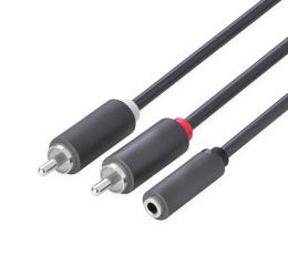 GCR Кабель-переходник аудио 0.3m jack 3,5mm / 2 х RCA , черный, F/M, GCR-51841